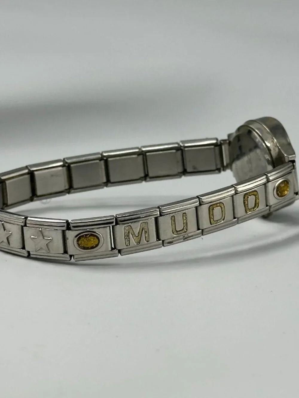 Mudd Watch Womens Silver Tone Italian Charms Stretch Expansion Band Y2K 7.5